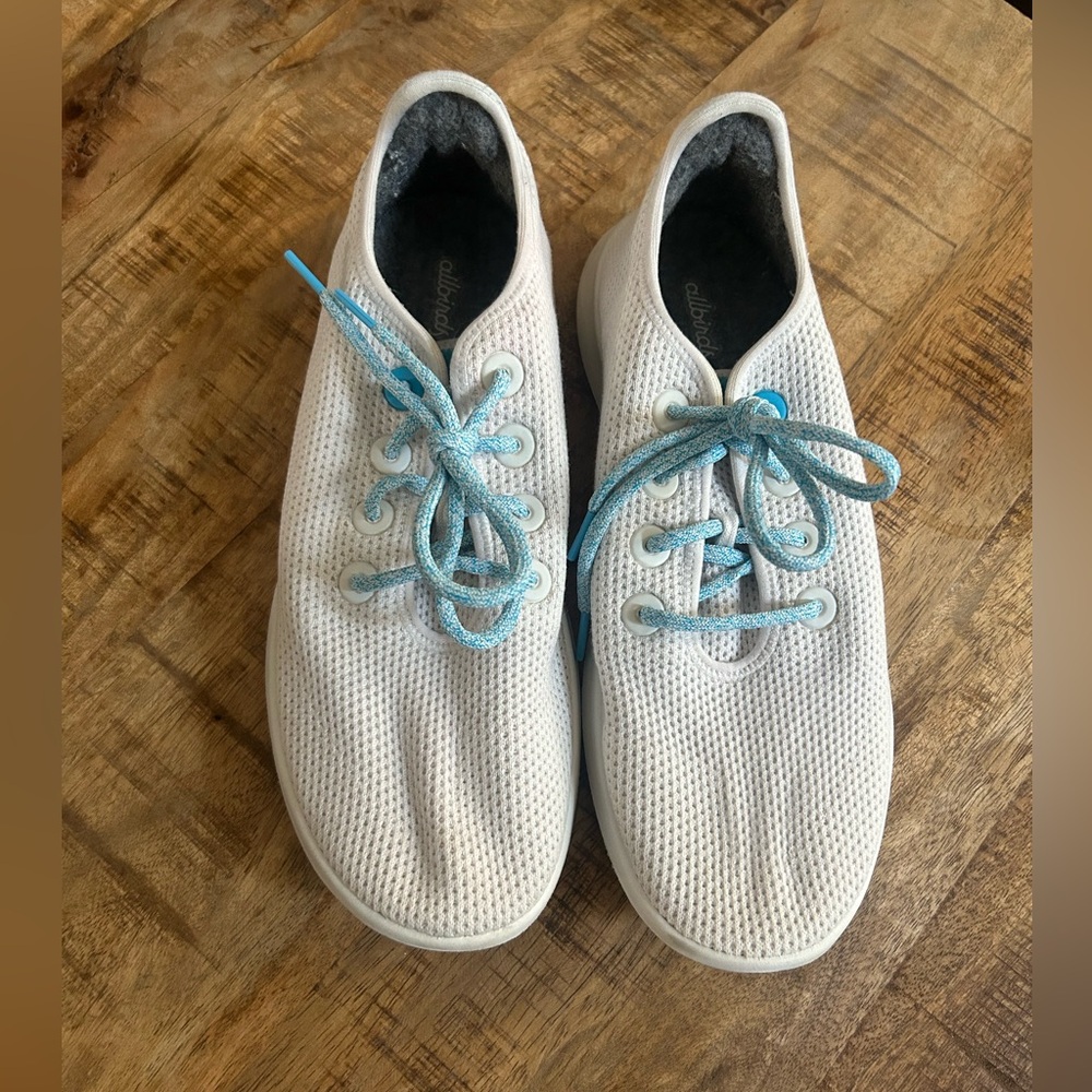 Allbirds White Sneakers with Light Blue Accents - Picture 2 of 9